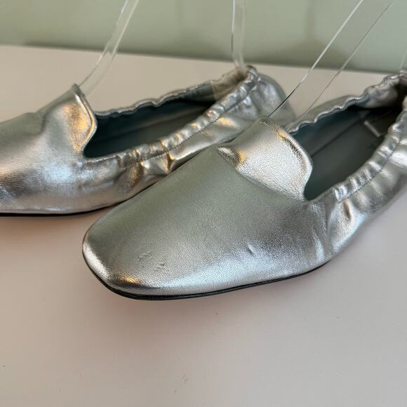 Aera Ballet Flat Shoes Size 41 US 11 Silver Metallic Vegan Square Toe Italy NWOT - Picture 8 of 10